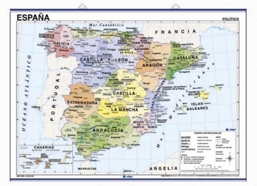 mapa mural espaa, fsico / poltico