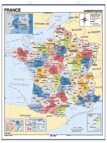 France, physique / Administrative (division par rgion et dpartament)